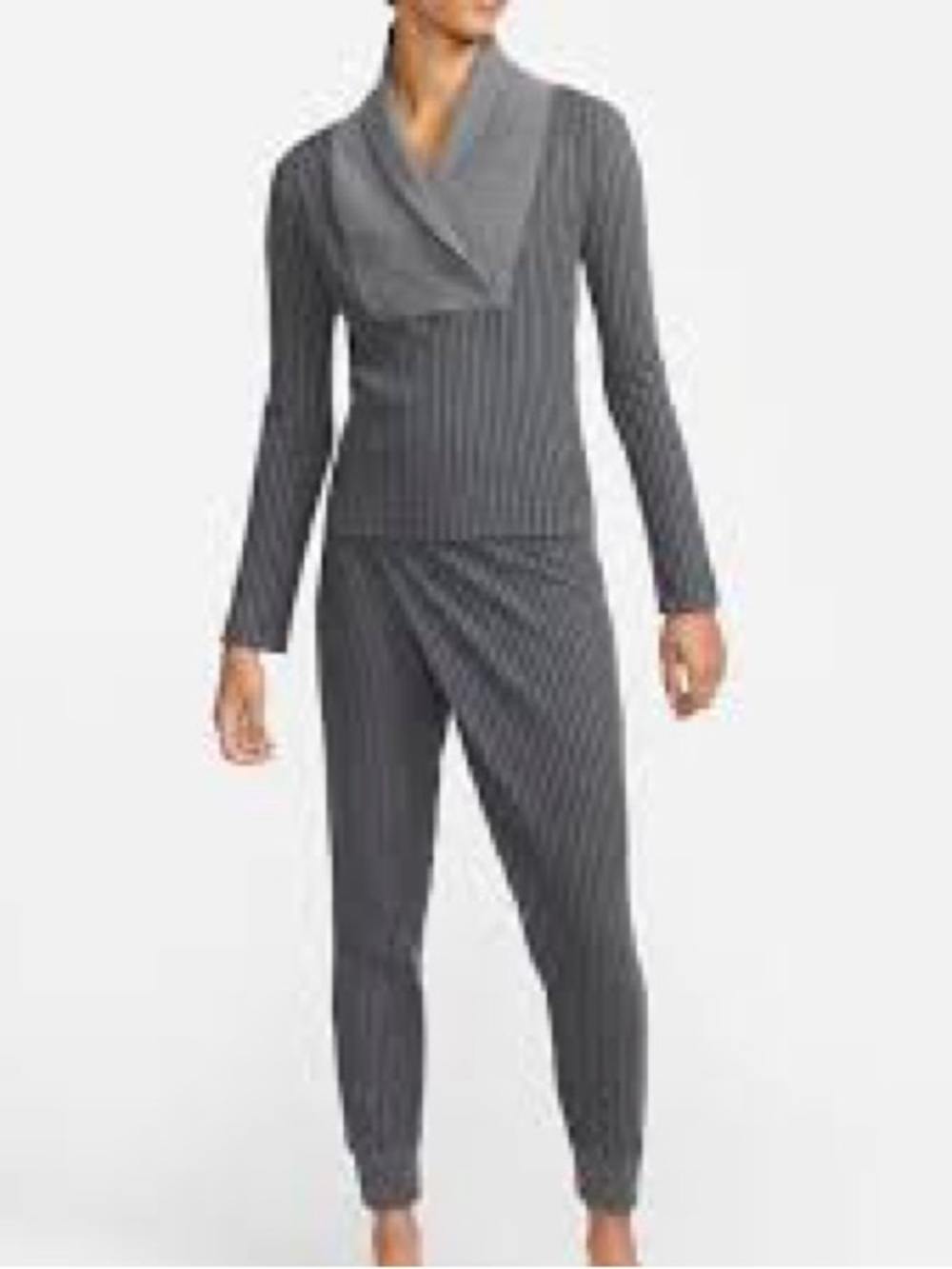Nike Yoga Luxe Women's Ribbed Gray Pinstripe Jumpsuit Sz S